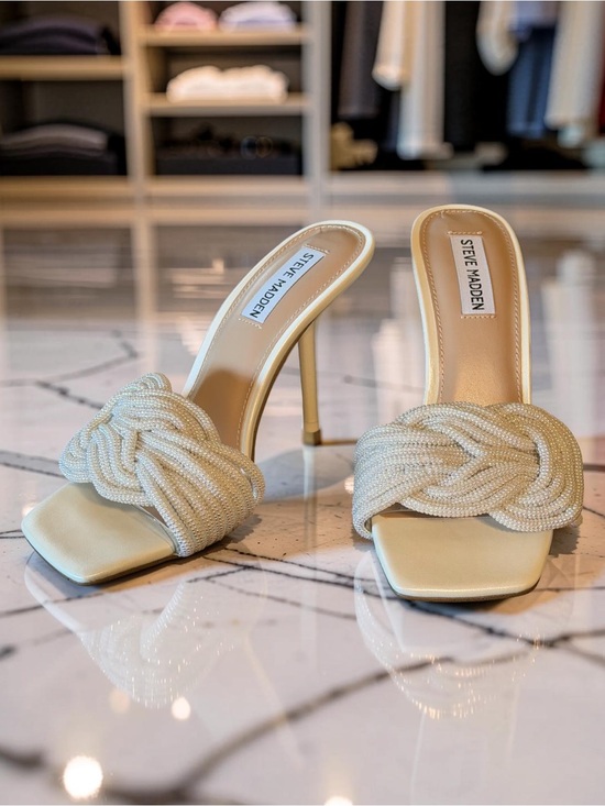 Steve Madden Shoes - Steve Madden NWT Sz 7.5 Stunning Ivory Braided Beaded Stiletto Mules (SH383)